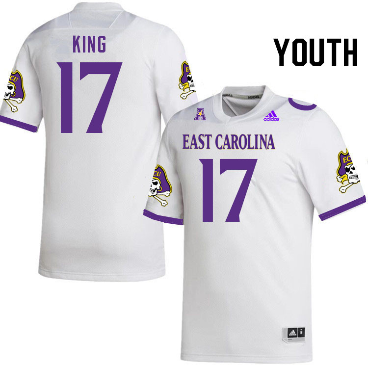 Youth #17 Devon King ECU Pirates College Football Jerseys Stitched Sale-White